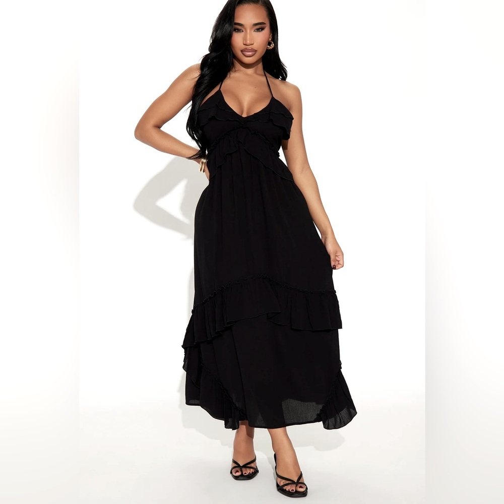 Women’s Black BoHo Halter Maxi Dress
